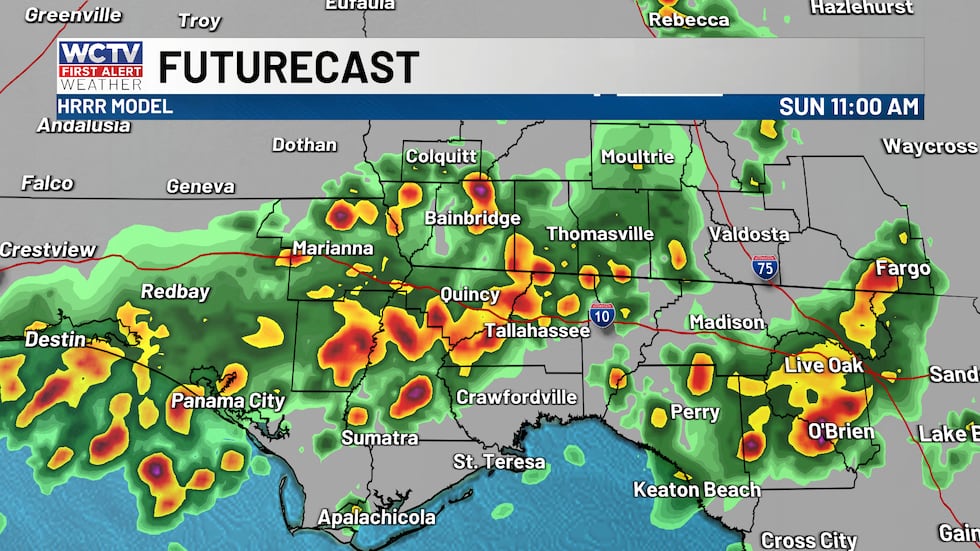Showers and storms late this morning through the afternoon.