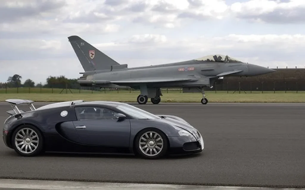 Top Gear decided to pit a Bugatti Veyron against a Typhoon fighter jet in the ultimate race