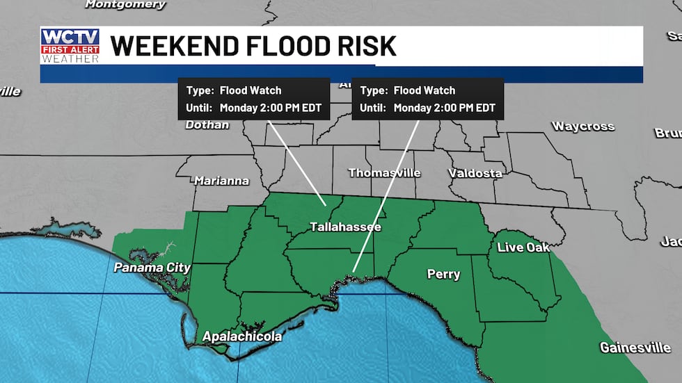 A flood watch is in effect through Monday for the possibility of localized flooding across the...