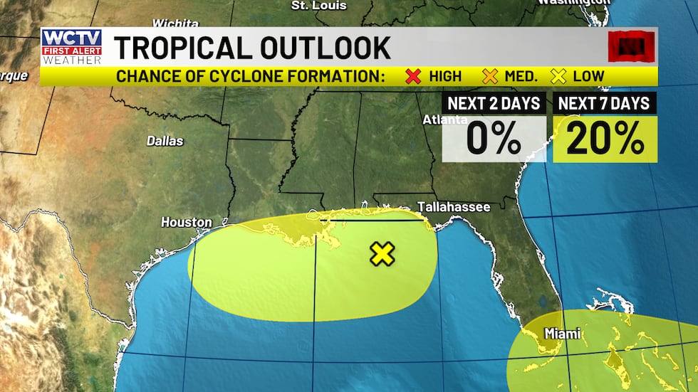 A small chance of tropical development in the Gulf this week.