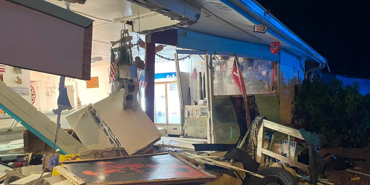 Driver crashes into Panacea seafood market overnight, causing significant damage