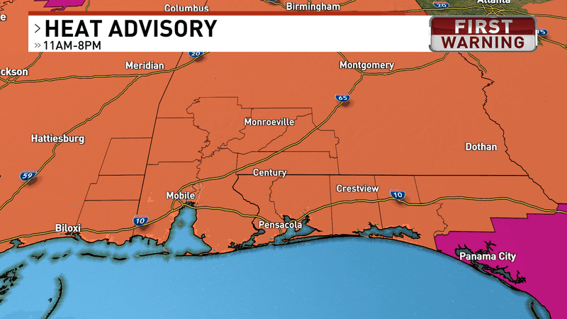 A Heat Advisory is in place for the WEAR veiwing area.