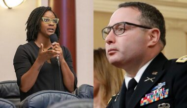 State Rep. Angie Nixon (left) and Alex Vindman (right). (Spectrum News and AP Photo)