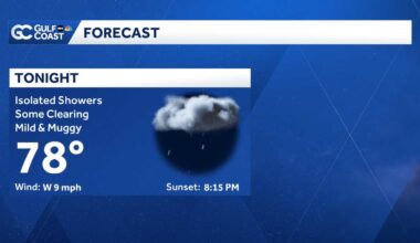 Isolated showers Saturday night for the Gulf Coast, increasing moisture Sunday     