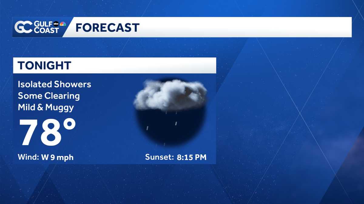 Isolated showers Saturday night for the Gulf Coast, increasing moisture Sunday     