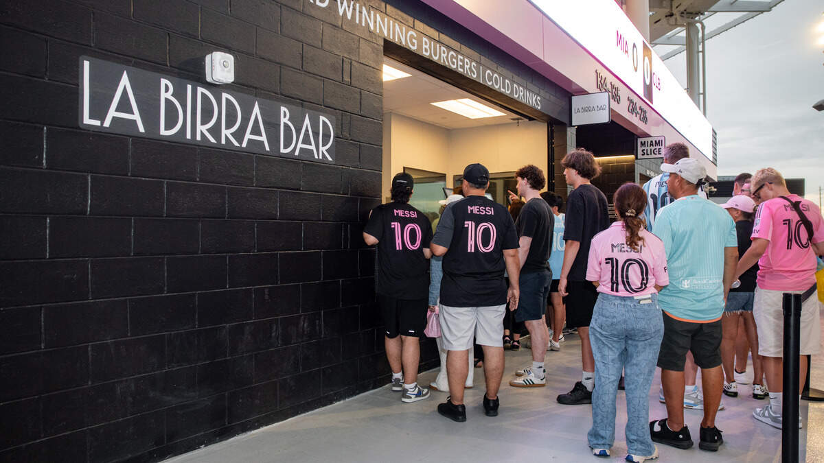 Soccer fans line up to try La Birra Bar at Nu Stadium in Miami. Soccer fans line up to try La Birra Bar at Nu Stadium in Miami.