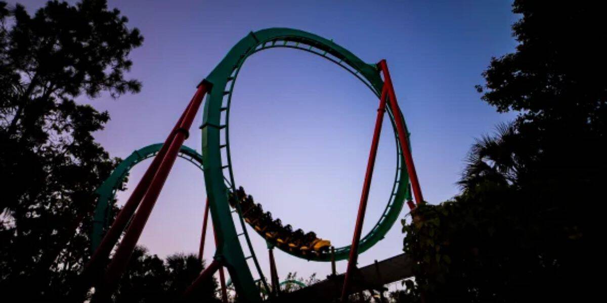 Kumba roller coaster at night.