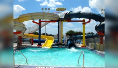 Dual water slides and pool complex at Bucky Dent Water Park in Hialeah Florida