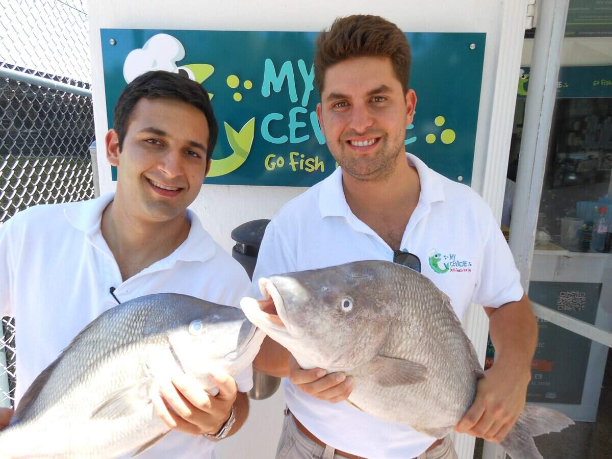 Samuel Gorenstein (left) and Roger Duarte (right) at their My Ceviche takout window in South Beach.