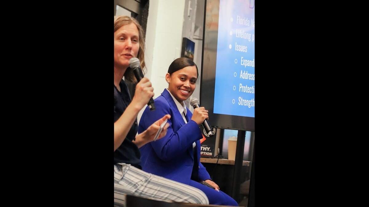Dayna Marie Foster (to the right), a 32-year-old former Fort Lauderdale High School teacher, is running as a Democrat for governor. Dayna Marie Foster (to the right), a 32-year-old former Fort Lauderdale High School teacher, is running as a Democrat for governor.