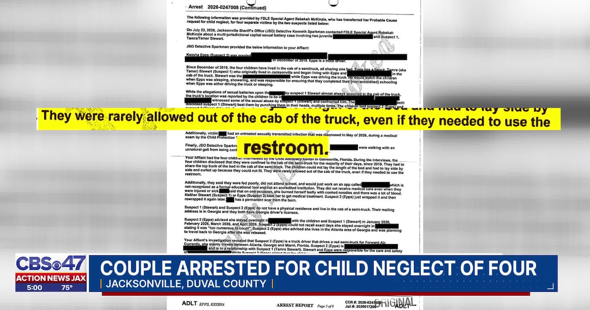 Couple arrested for child neglect of 4 kids; investigators say they kept kids in semi since 2019 – Action News Jax
