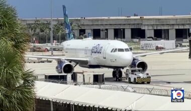 Man arrested after being found asleep aboard a JetBlue plane receiving maintanance service