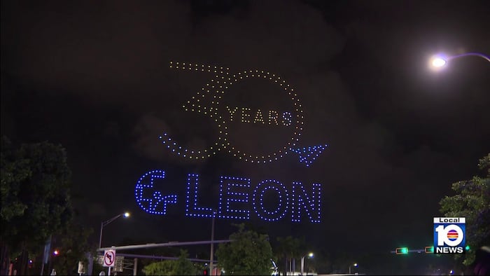 Leon Health System celebrates 30 years with drone show above downtown Miami