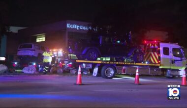 Violent overnight crash leaves 2 vehicles badly damaged in Hollywood