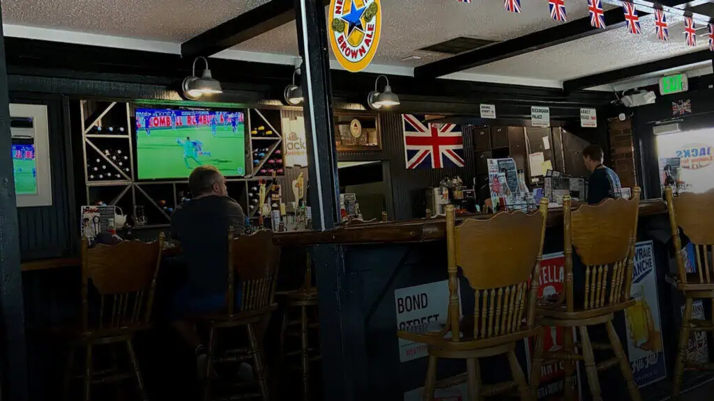 The interior of a British pub