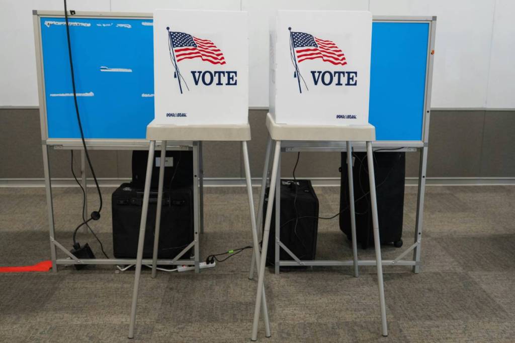 Voting booths wait ready for primary election voters