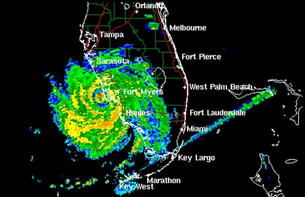 This radar image shows Hurricane Charley as it headed toward Florida landfall on the southwest Gulf Coast on Aug. 13, 2026. (NWS)
