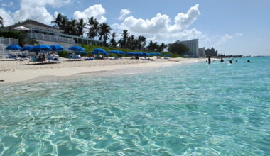 turquoise water on cabbage beach in paradise island bahamas
