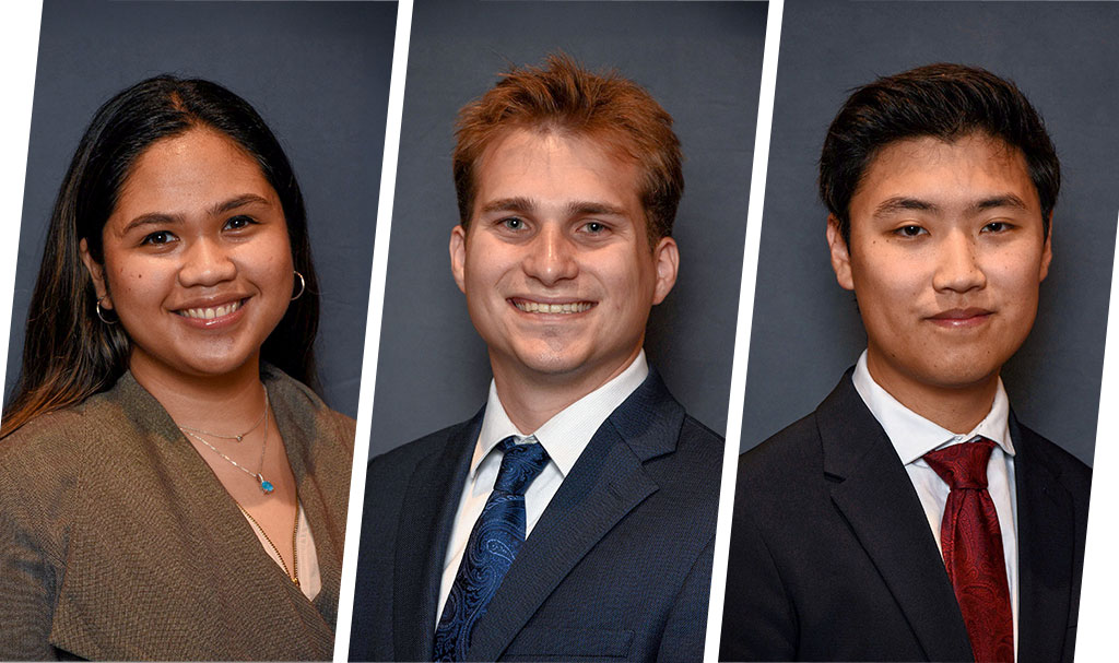 Professional headshots of three medical students named recipients of the AMA Foundation scholarships.