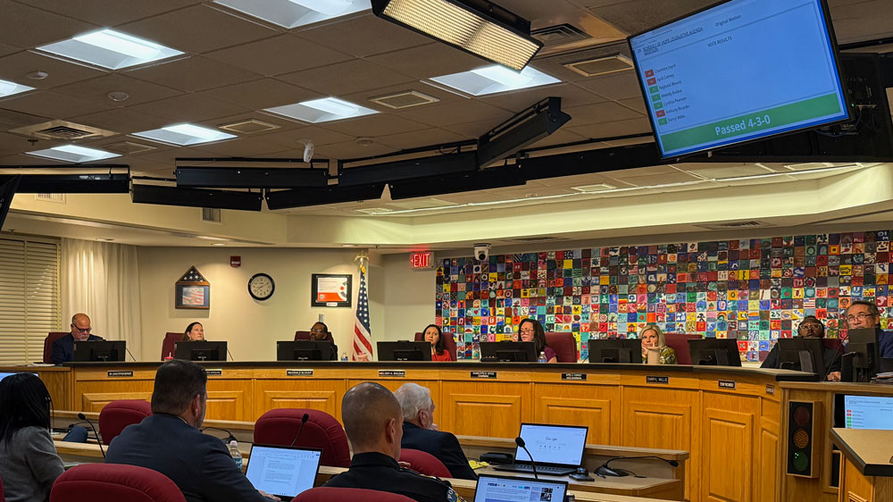 Duval School Board members sit at the dais during a meeting