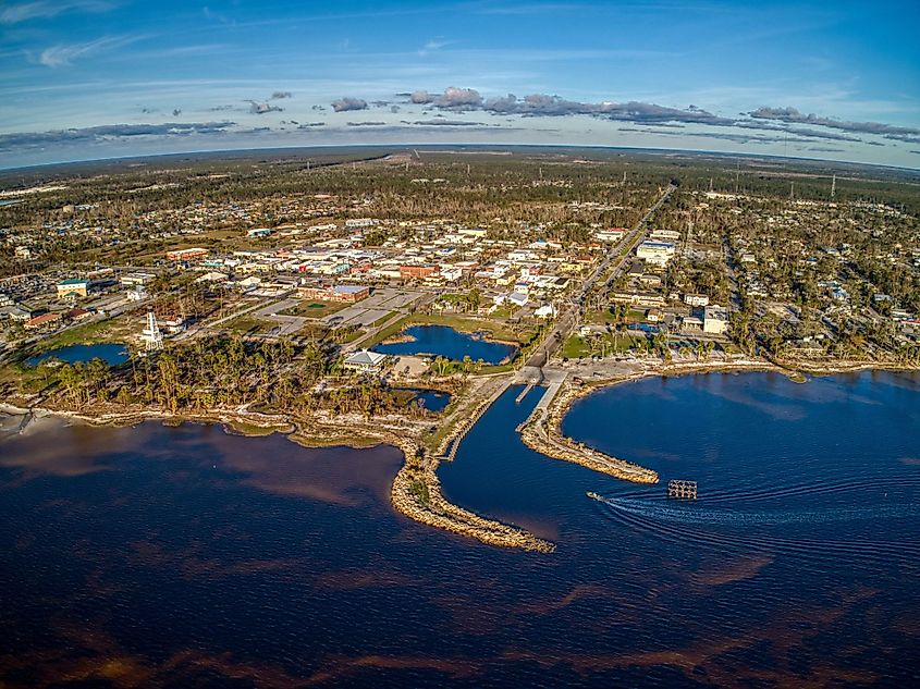 Aerial view of Port St. Joe, Florida, on St. Joseph Bay