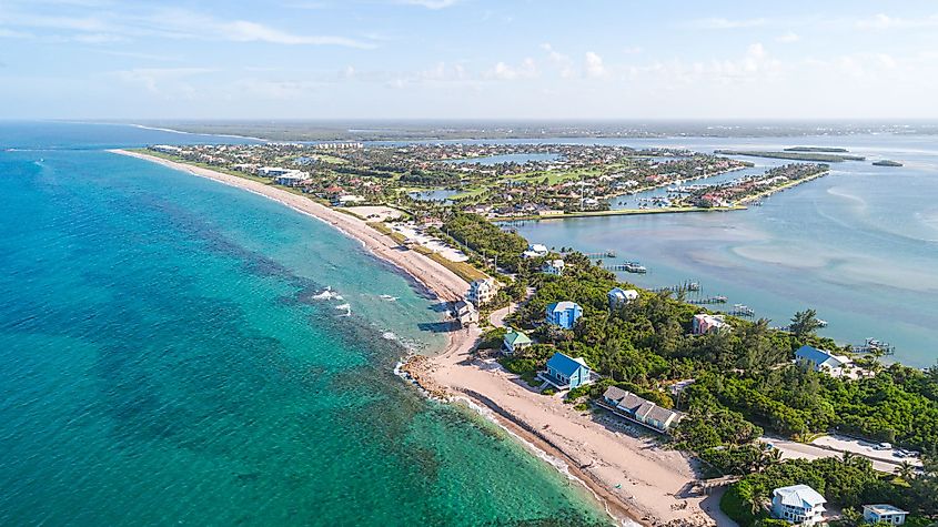 Aerial view of Bathtub Reef Beach, Stuart, Florida.