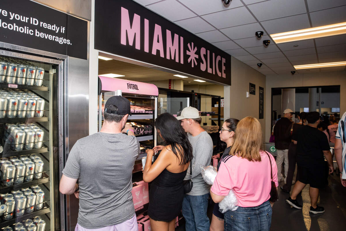 Fans line up for Miami Slice pizza at Nu Stadium.