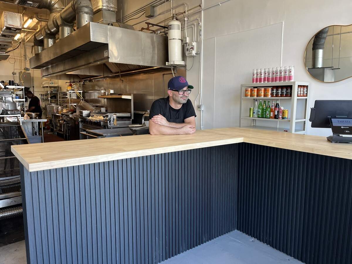 Chef and partner Steve Santana at the counter at the new Taquiza takeout taqueria in Little River.