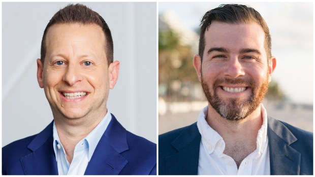 U.S. Rep. Jared Moskowitz, left, faces Oliver Larkin in the 2026 Democratic primary in South Florida's 25th Congressional District, which is home to many Jewish voters. The two candidates are deeply divided over aid to Israel, support from AIPAC, and Israel's conduct of the war in Gaza. (Courtesy)