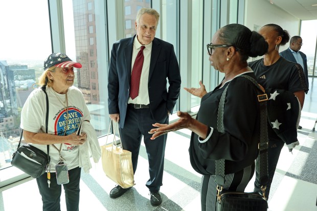Dan Herz speaks with supporters after his emergency motion about a Deerfield Beach ballot question was denied at the Broward County Courthouse in Fort Lauderdale on Monday, Aug. 17, 2026. (Amy Beth Bennett/South Florida Sun Sentinel)