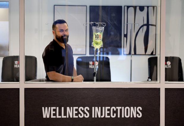 Dr. Shan Siddiqi, an anti-aging physician, specializes in whole-body wellness, IV therapy, the Superhuman Protocol, hormone balance and peptide treatments at the 10X Treatment Center in Aventura, Thursday, Aug. 13, 2026. An FDA advisory panel recently voted to recommend easing restrictions on several popular, unapproved peptide therapies to allow compounding pharmacies to mix them. In Florida, these substances occupy a legal gray area: while state wellness and anti-aging clinics aggressively market them for injury recovery, muscle growth and fat loss, improving athletic performance and anti-aging, they are not FDA-approved and still require final federal agency action before compounding is officially permitted. (Mike Stocker/South Florida Sun Sentinel)