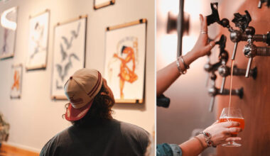 People at a brewery and art show