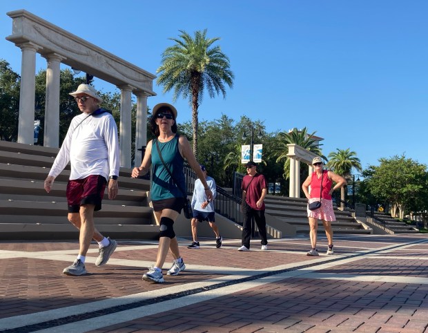 A group of walkers decided to get an early start with their workout on Wednesday at Cranes Roost Park in Altamonte Springs, before the afternoon temperatures hit the mid-90s and the heat index soars to nearly 110 degrees. Temperatures have climbed past 96 degrees 48 times this year, well above the average. And it won't be until at least Friday before Central Florida sees some relief with more normal high temperatures of 92 degrees. Cranes Roost Park near the Altamonte Mall is a popular spot for walkers and runners. This group of pedestrians meets regularly to walk around the lake a few times. (Martin E. Comas/Orlando Sentinel)