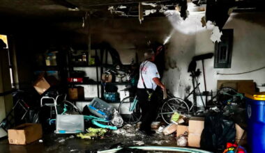 2 people, dog safe after garage fire sparks from lithium-ion battery