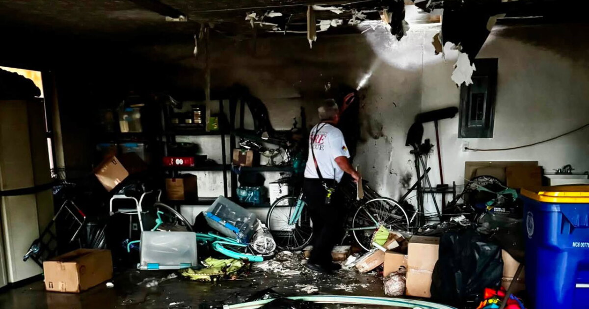 2 people, dog safe after garage fire sparks from lithium-ion battery