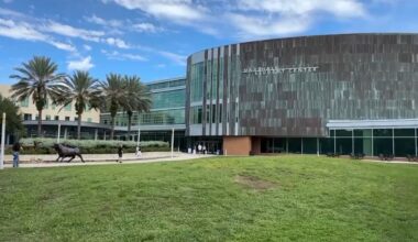 Students walk to the Marshall Student Center at the University of South Florida, where police say they are re-emphasizing public safety programs on campus, and working to create an Advisory Council that will help bring together several smaller campus groups that focus on student safety. (Spectrum News)