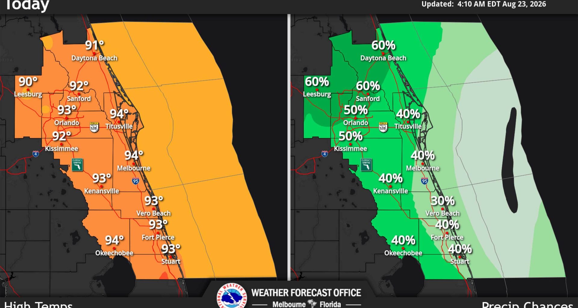 Central Florida rain chances increase Sunday while heat index may pass 100 – Orlando Sentinel