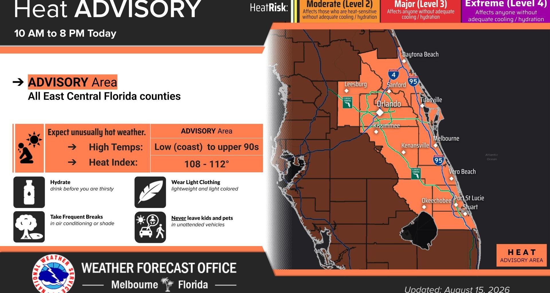 Another heat advisory issued in Central Florida on Saturday – Orlando Sentinel