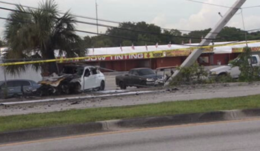 Car erupts in flames after crashing into concrete pole in Lauderhill; driver hospitalized - WSVN 7News | Miami News, Weather, Sports
