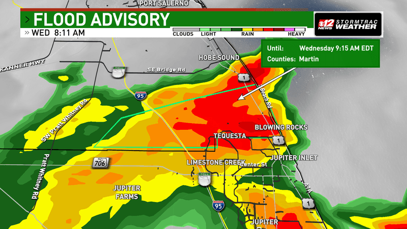 A Flood Advisory is in effect for southeastern Martin County. (WPEC)