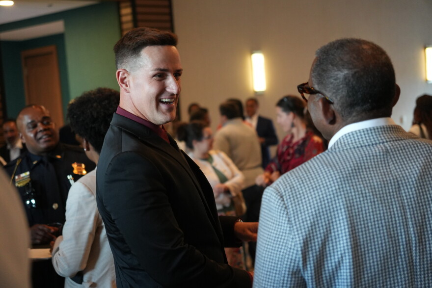 Scott Andrews, one of the three finalists for Tallahassee City Manager, mingles during a public meet-and-greet with the finalists at Parkview at Cascades.