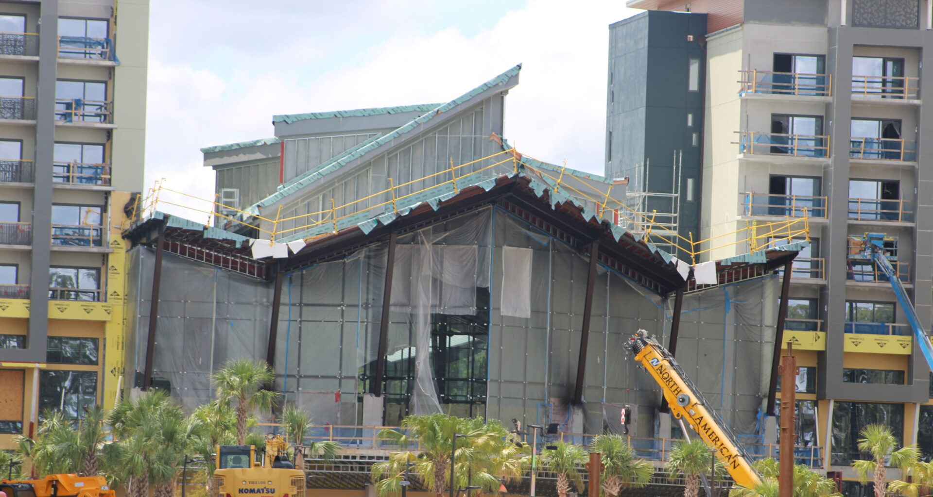 Construction continues at Disney’s Lakeshore Lodge, where more elements of the resort’s water complex are now staged along the water