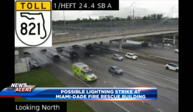 Off-duty MDSO deputy hospitalized after lightning strikes cruiser at MDFR headquarters in Doral - WSVN 7News | Miami News, Weather, Sports