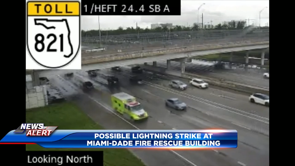 Off-duty MDSO deputy hospitalized after lightning strikes cruiser at MDFR headquarters in Doral - WSVN 7News | Miami News, Weather, Sports