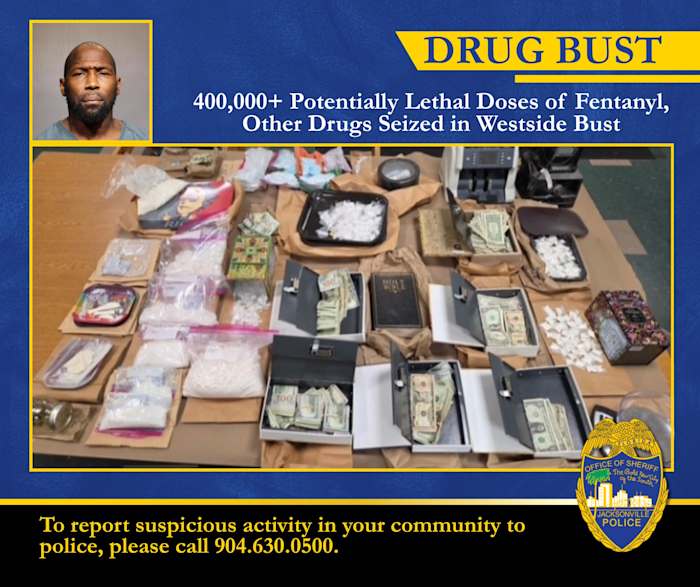 Man faces charges after JSO finds over 400K potentially deadly doses of fentanyl, other drugs