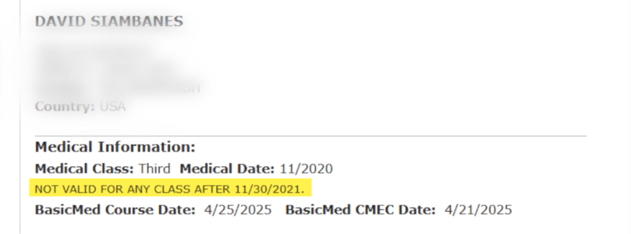 Dr. David Siambanes FAA medical certificate
