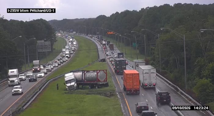 Lanes reopen after tanker truck crash on I-295 near Pritchard Road