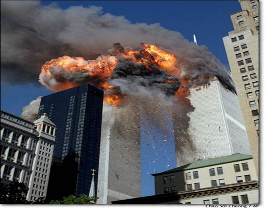 Photo depicting the moment United Airlines Flight 175 struck the South Tower of the World Trade Center.