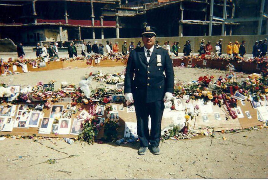 Chuck Diaz pictured in 'the pit' on the first anniversary of 9/11.