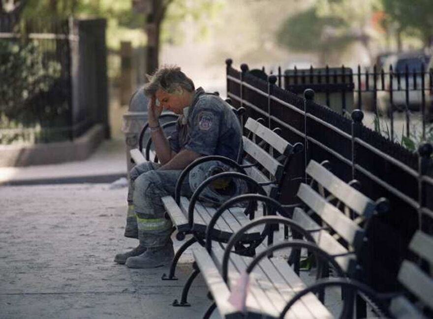 Like this firefighter, NYPD Sergeant Bill Taylor worked tirelessly in the weeks following 9/11 terror attacks to render whatever aid he could.